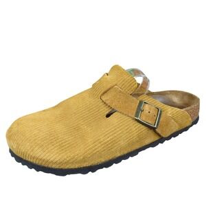 Birkenstock Boston Women 10 Narrow Cork Brown Corduroy Suede Clog Buckle Comfort